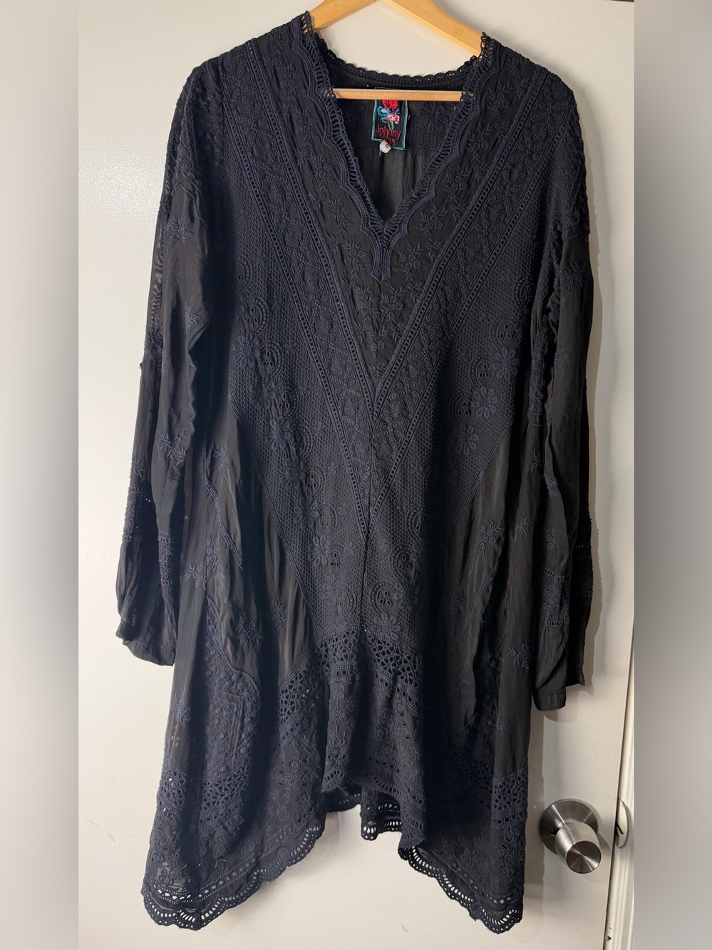 Johnny Was Black Embroidered V-Neck Tunic